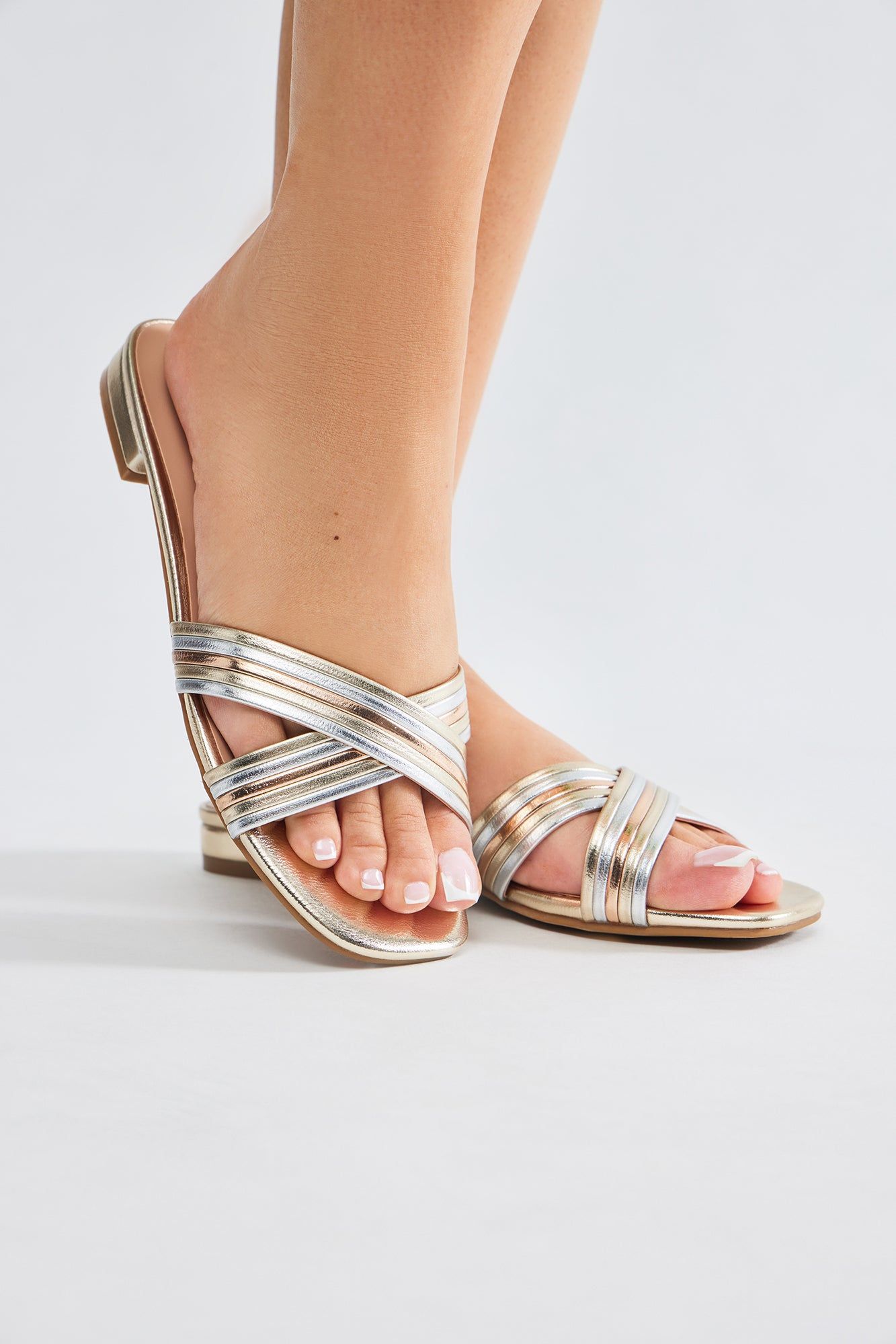 Maribel Metallic Sandals - Silver/Multi sold by Fashion Nova