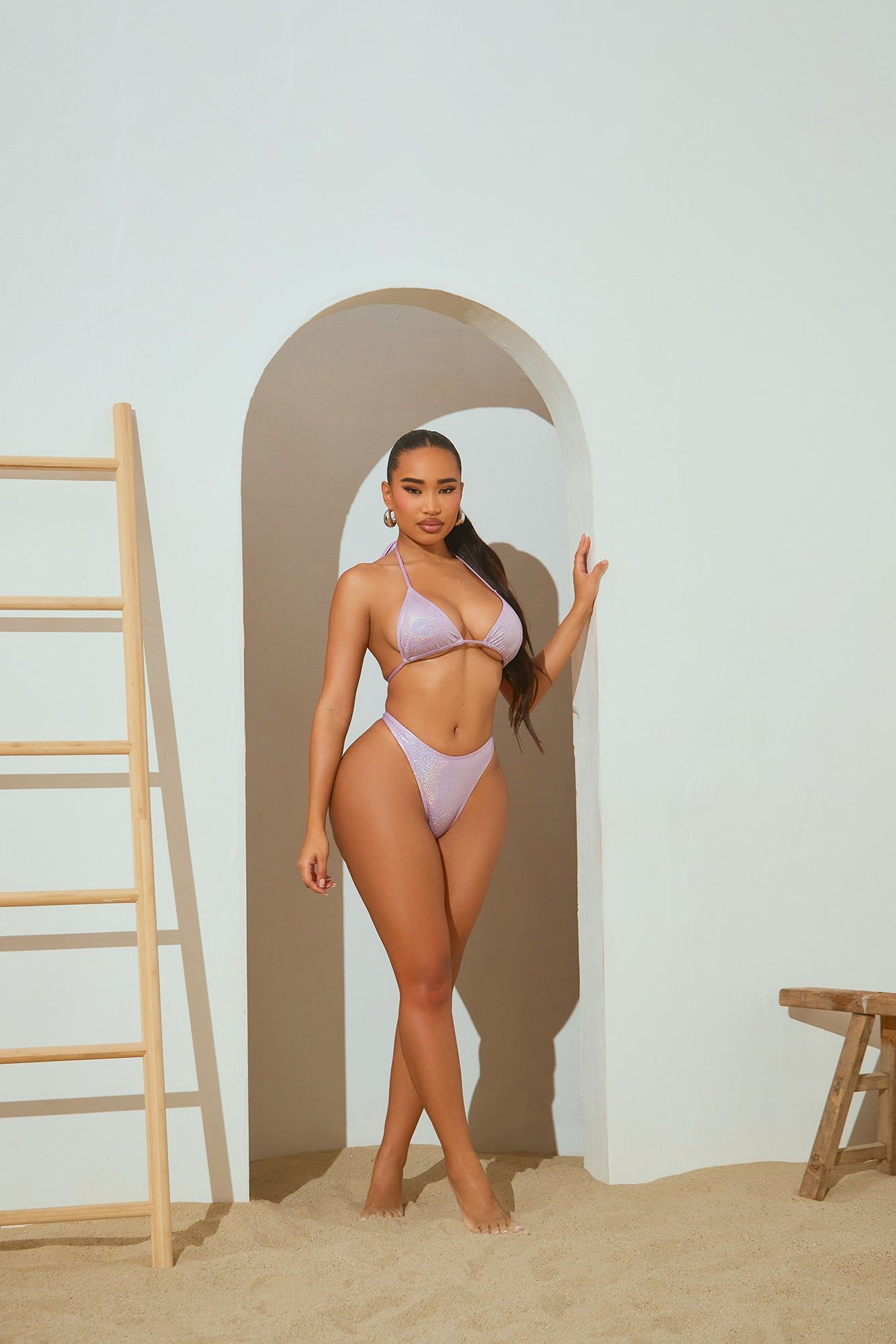 Angelique Glitter 3 Piece Bikini Set - Purple sold by Fashion Nova product image thumbnail 2