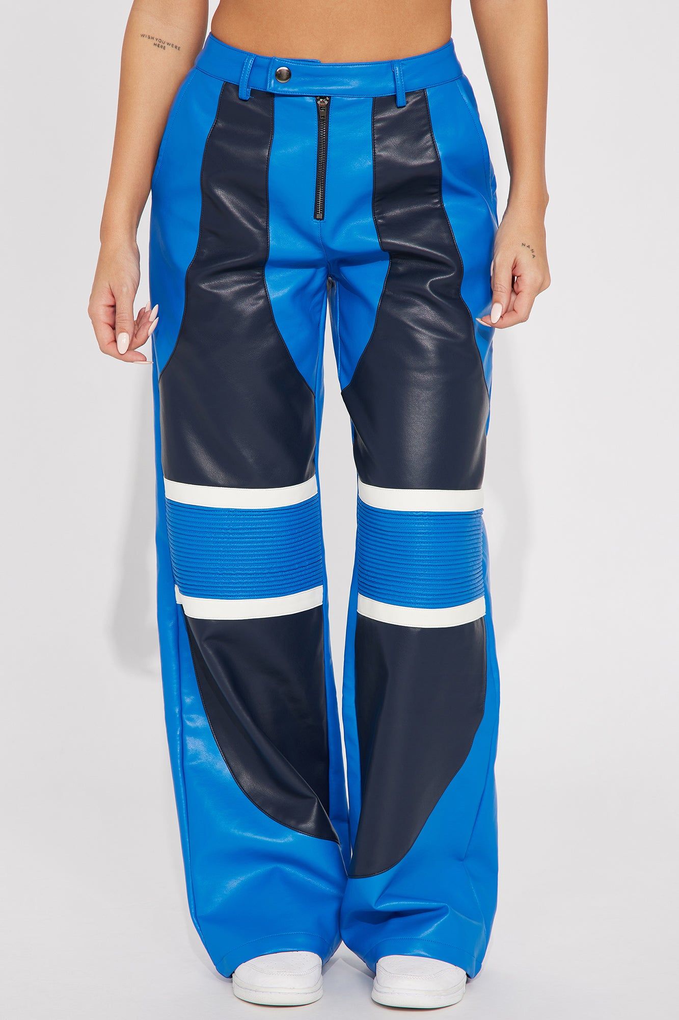 Can't Catch Me Moto Pant - Blue/combo sold by Fashion Nova