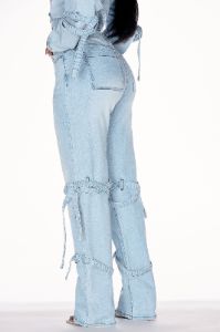 All Tied Up Stretch Straight Leg Jeans - Light Wash sold by Fashion Nova
