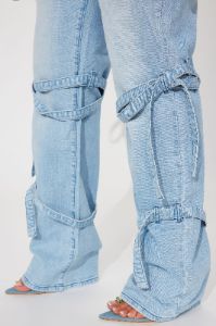 All Tied Up Stretch Straight Leg Jeans - Light Wash sold by Fashion Nova