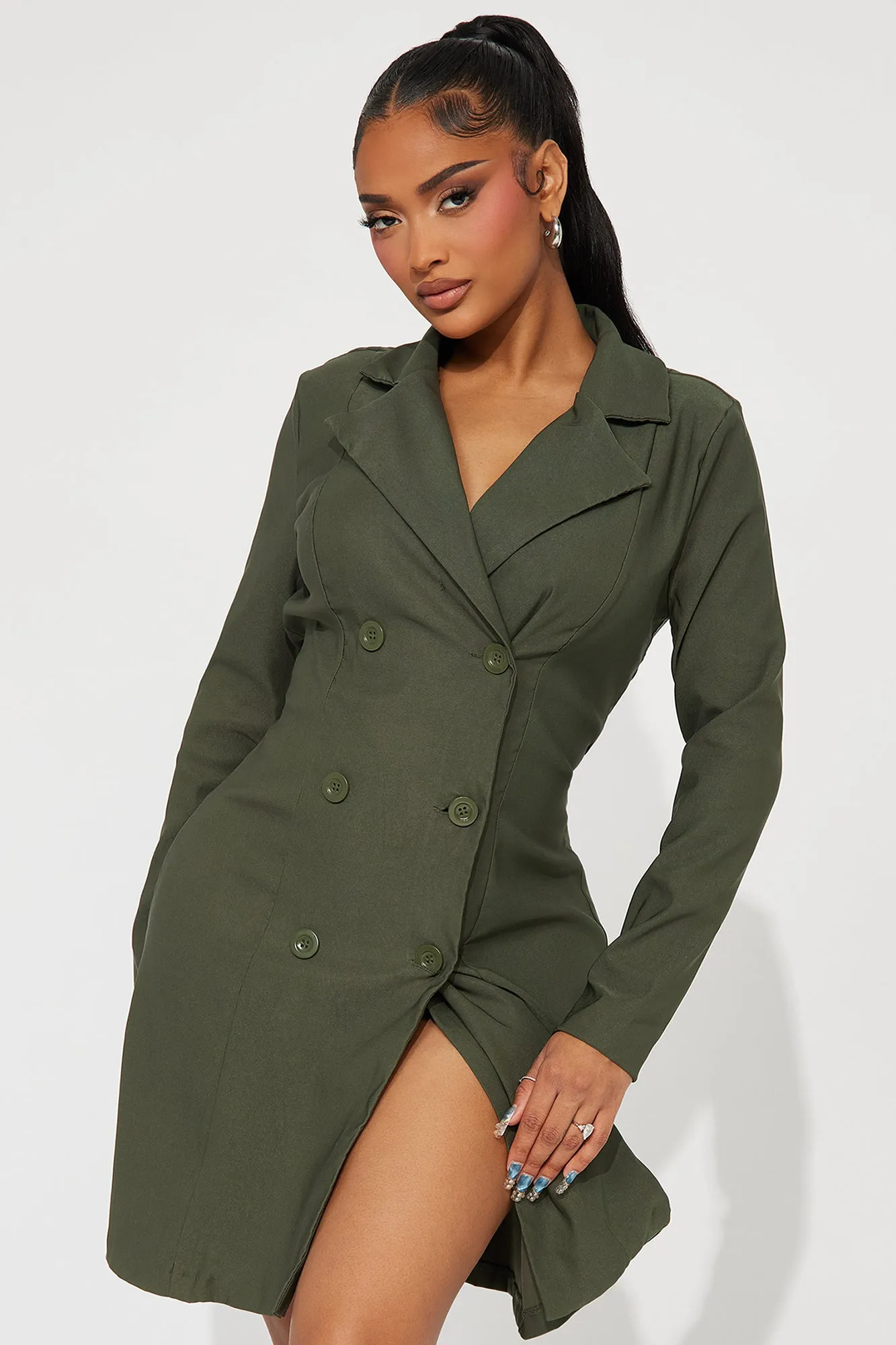 Sarah Stretch Blazer Mini Dress - Olive sold by Fashion Nova product image thumbnail 2