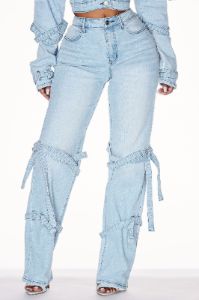 All Tied Up Stretch Straight Leg Jeans - Light Wash sold by Fashion Nova