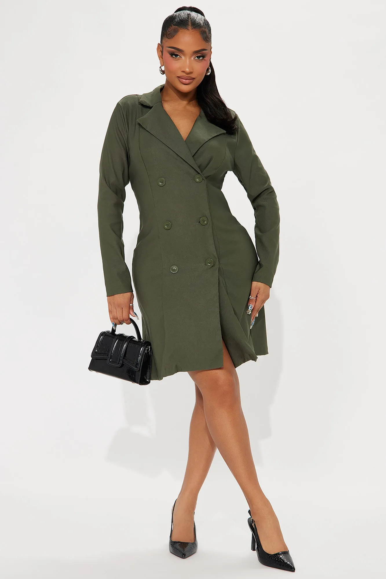 Sarah Stretch Blazer Mini Dress - Olive sold by Fashion Nova