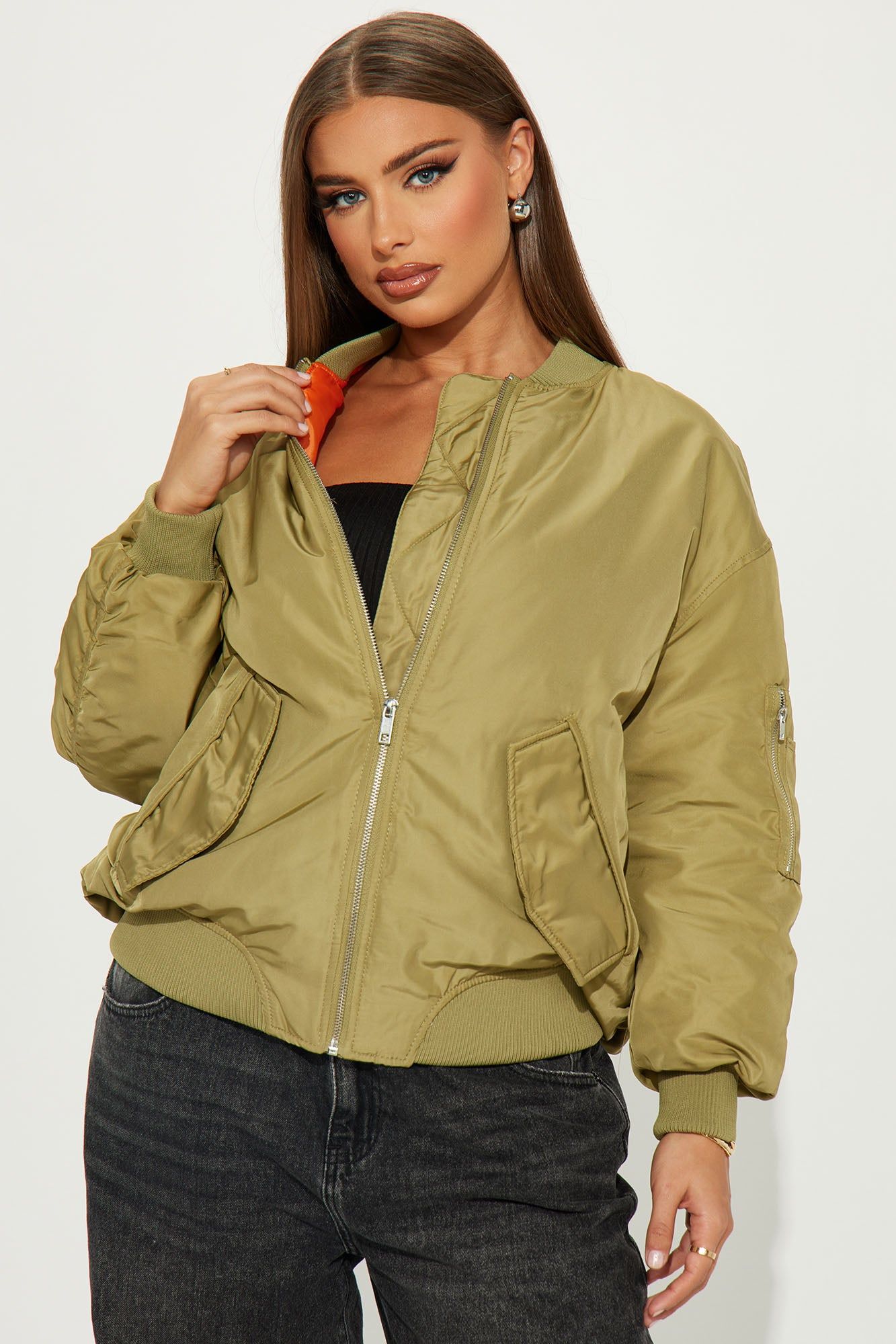 Let's Chill Bomber Jacket - Olive sold by Fashion Nova