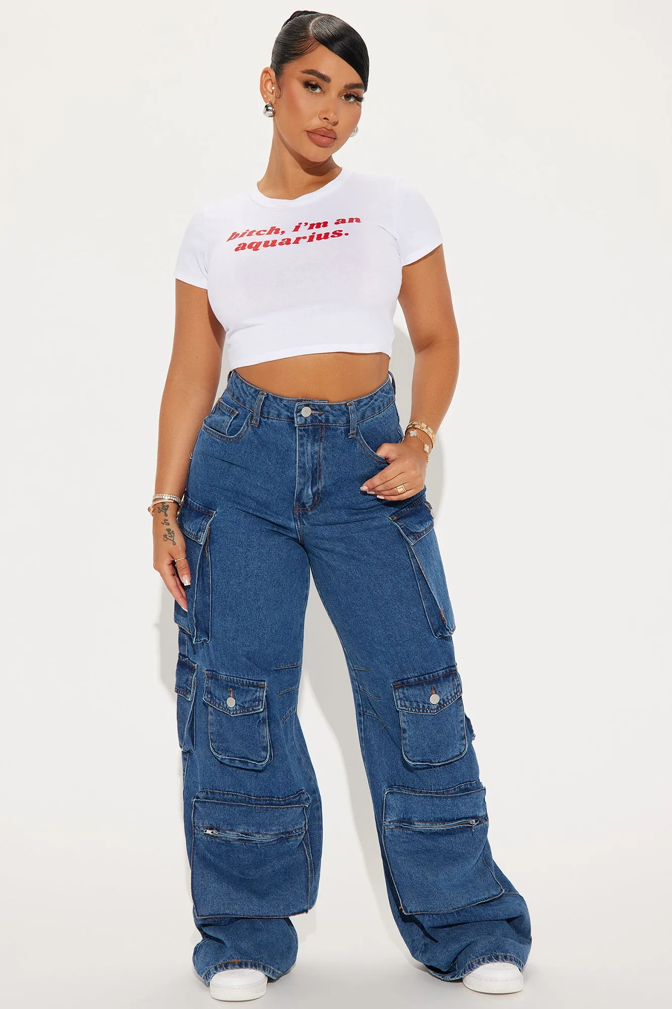 Bitch I'm An Aquarius Fitted Tee - White sold by Fashion Nova product image thumbnail 2