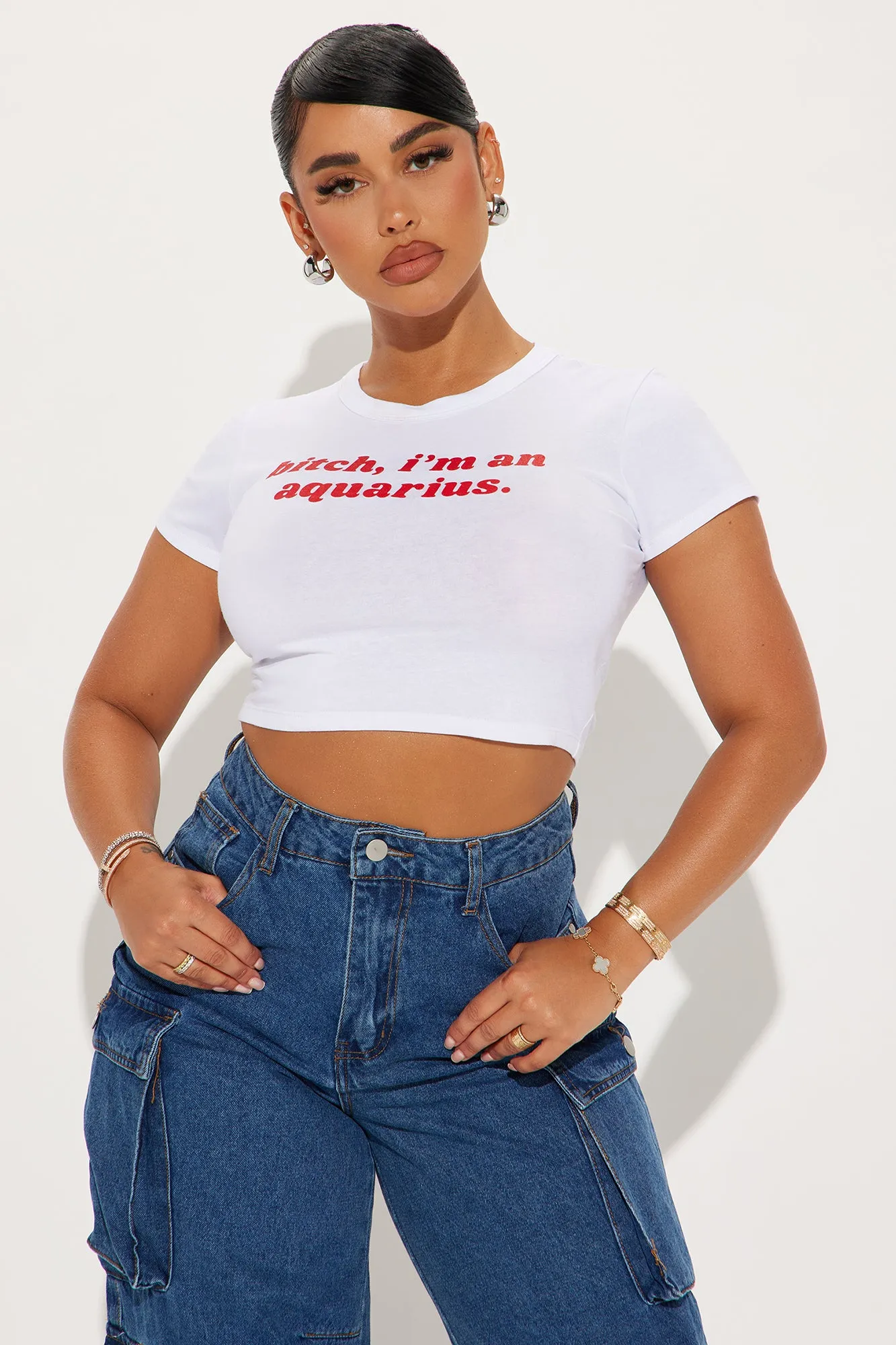 Bitch I'm An Aquarius Fitted Tee - White sold by Fashion Nova