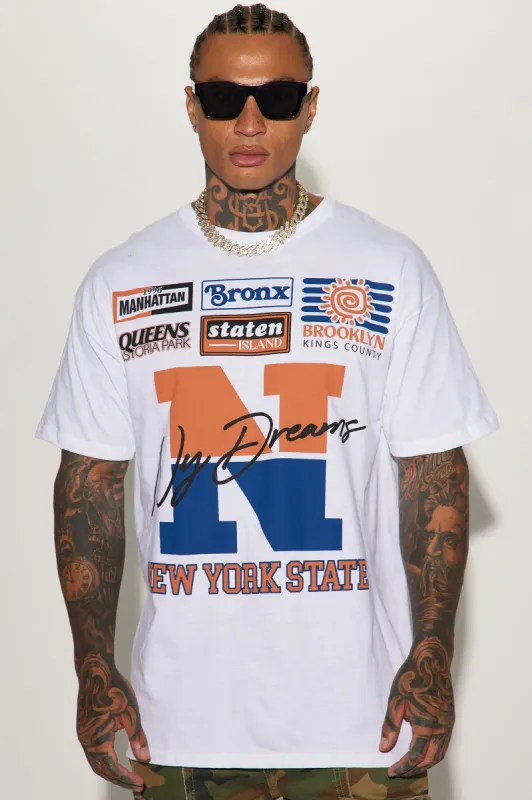 NY 5 Stack Short Sleeve Tee - White sold by Fashion Nova