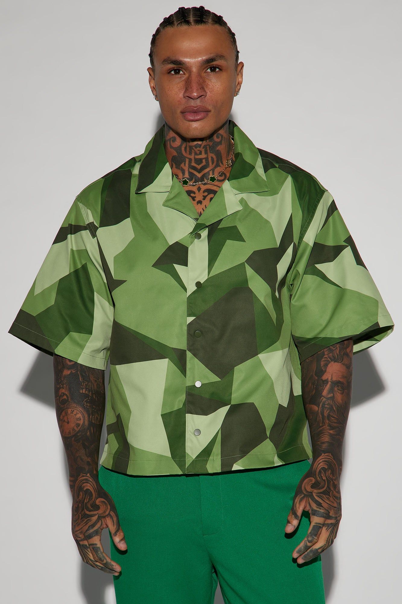 The Cause Cropped Button Up Shirt - Green sold by Fashion Nova