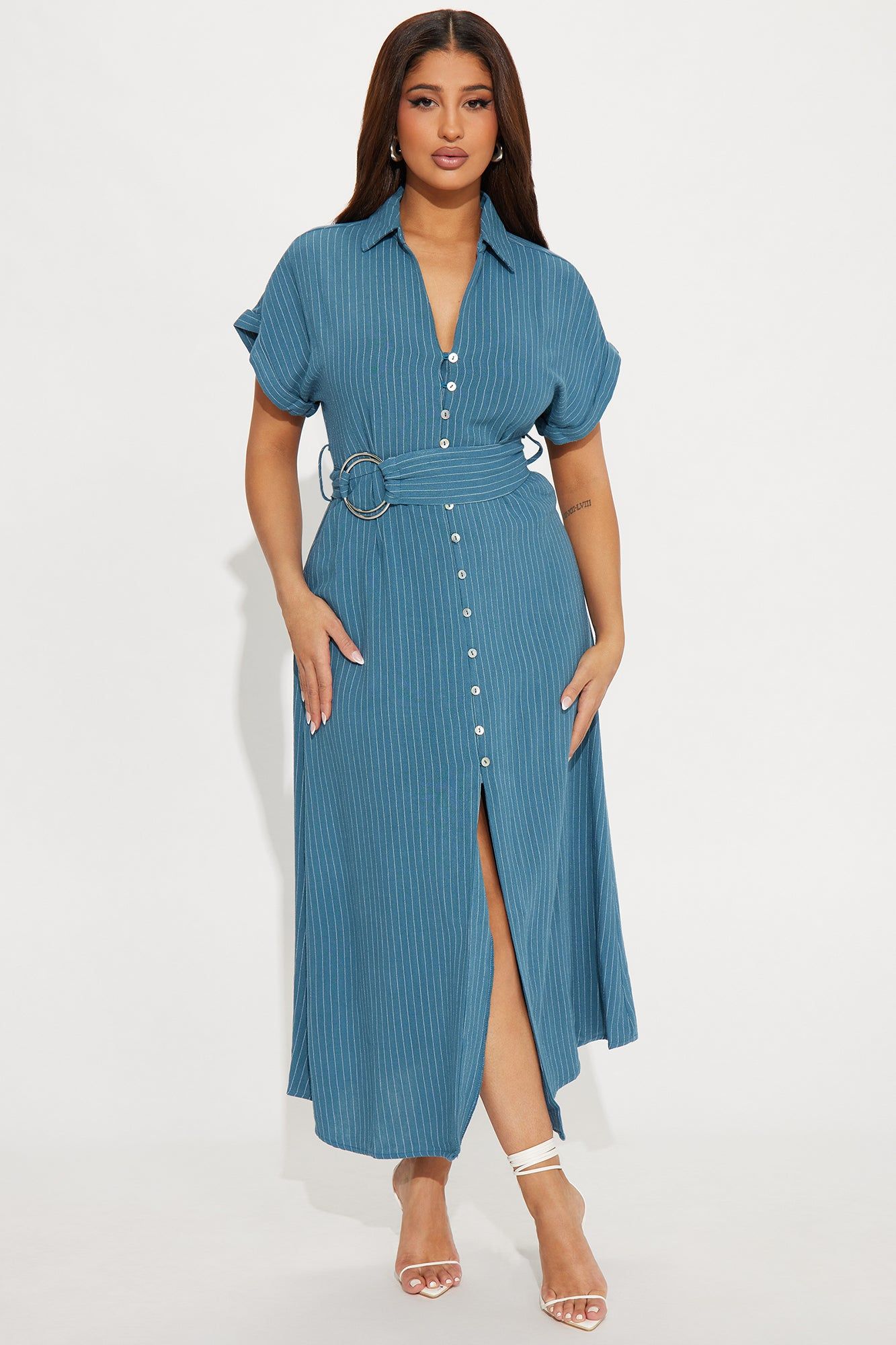 Eliza Button Up Maxi Dress - Blue sold by Fashion Nova