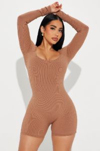Brynn Snatched Romper - Nude sold by Fashion Nova