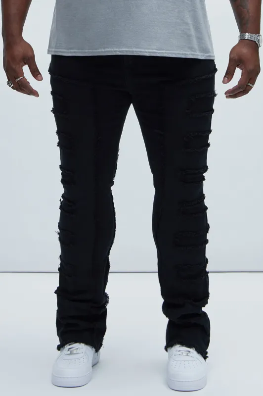 Over The Top Stacked Faux Leather Skinny Flare Pants - Black sold by Fashion Nova