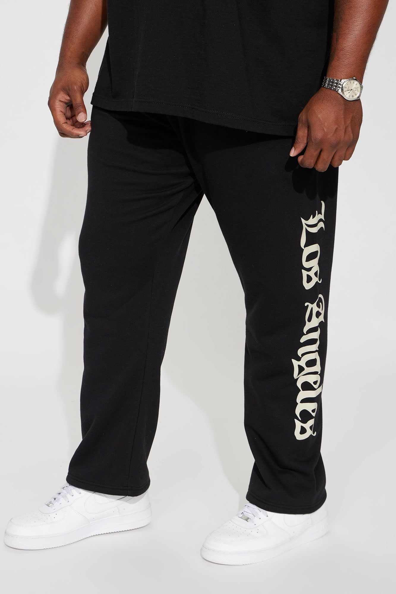 LA Script Straight Sweatpant - Black sold by Fashion Nova