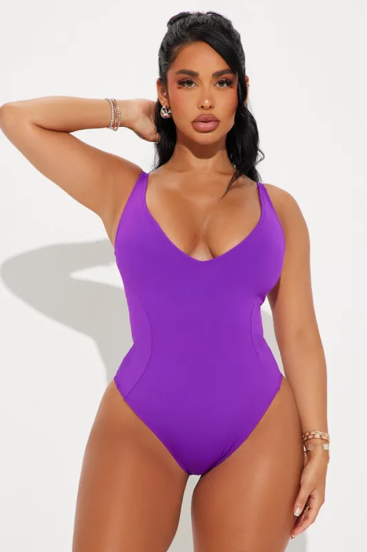 Delvina Snatched Sculpting V Neck 1 Piece Swimsuit - Purple sold by Fashion Nova