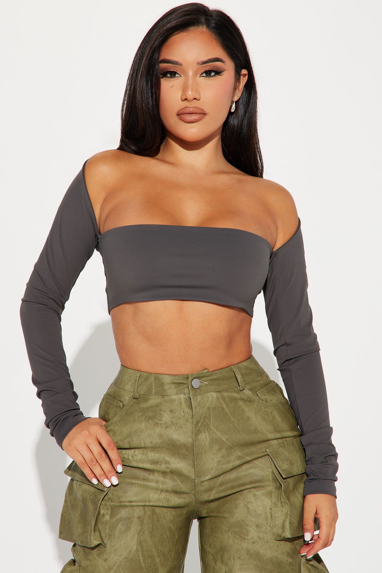 Young And In Love Crop Top - Charcoal sold by Fashion Nova