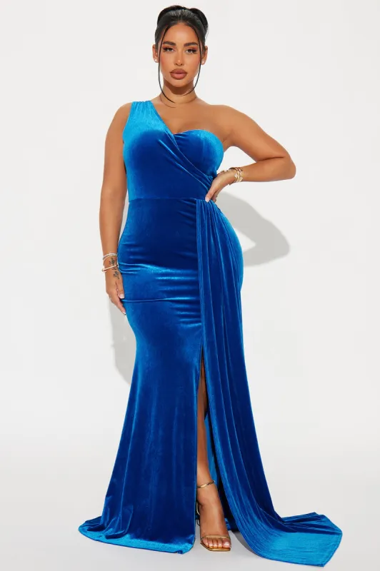 Diamonds Are Forever Velvet Maxi Dress - Royal sold by Fashion Nova