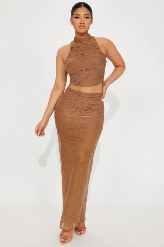 Shimmer Night Skirt Set - Brown sold by Fashion Nova