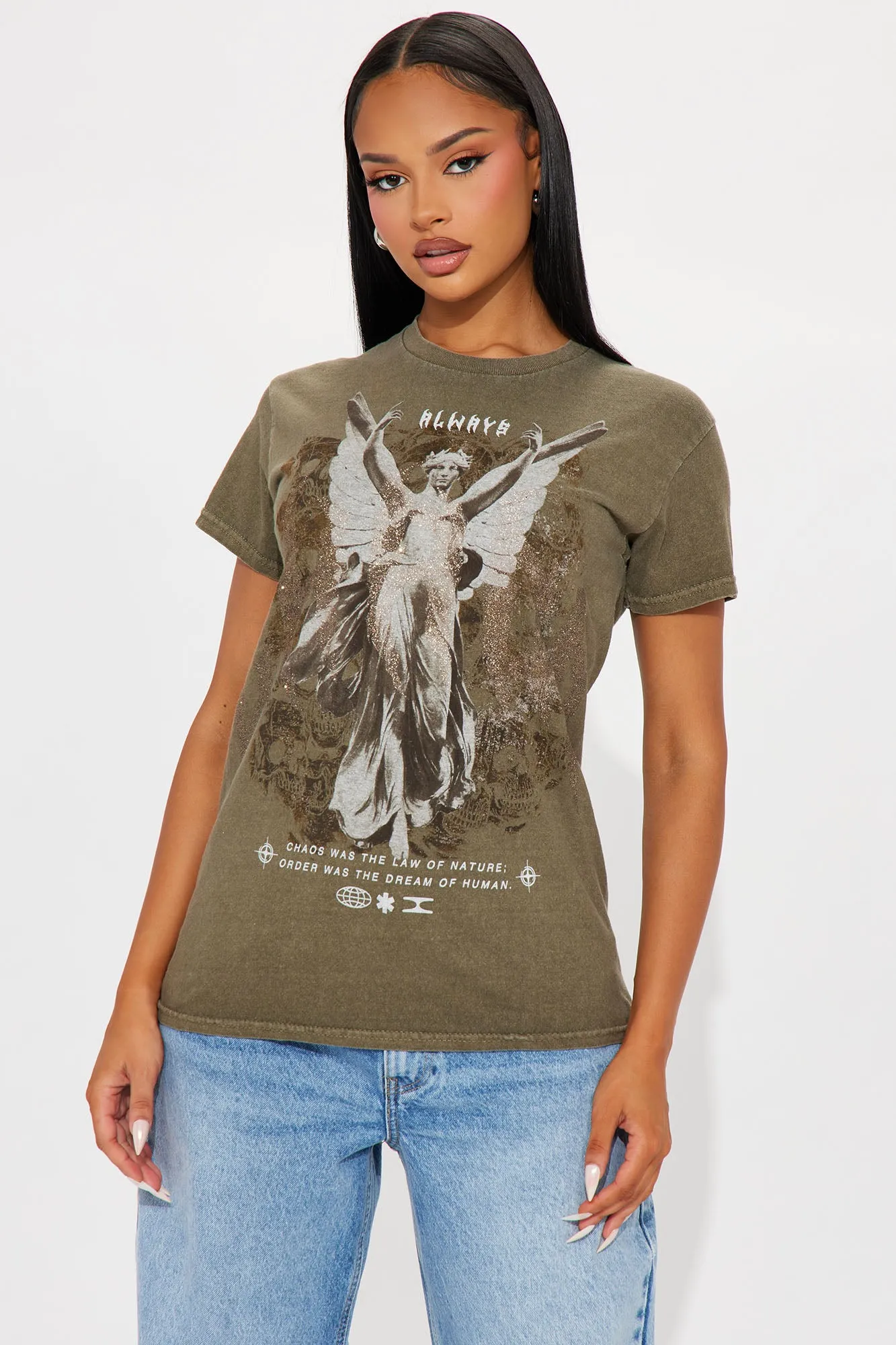 Always An Angel Washed Tshirt - Green sold by Fashion Nova