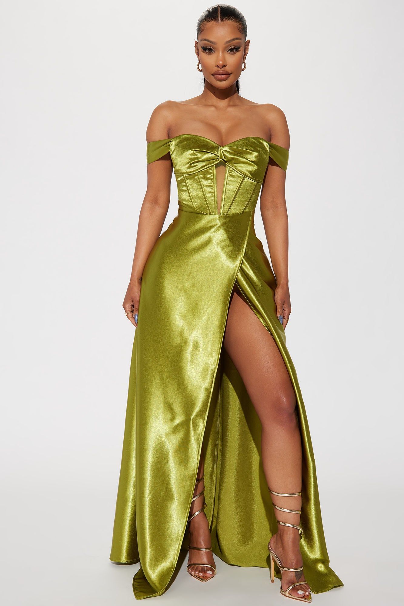 Ellie Satin Gown - Chartreuse sold by Fashion Nova
