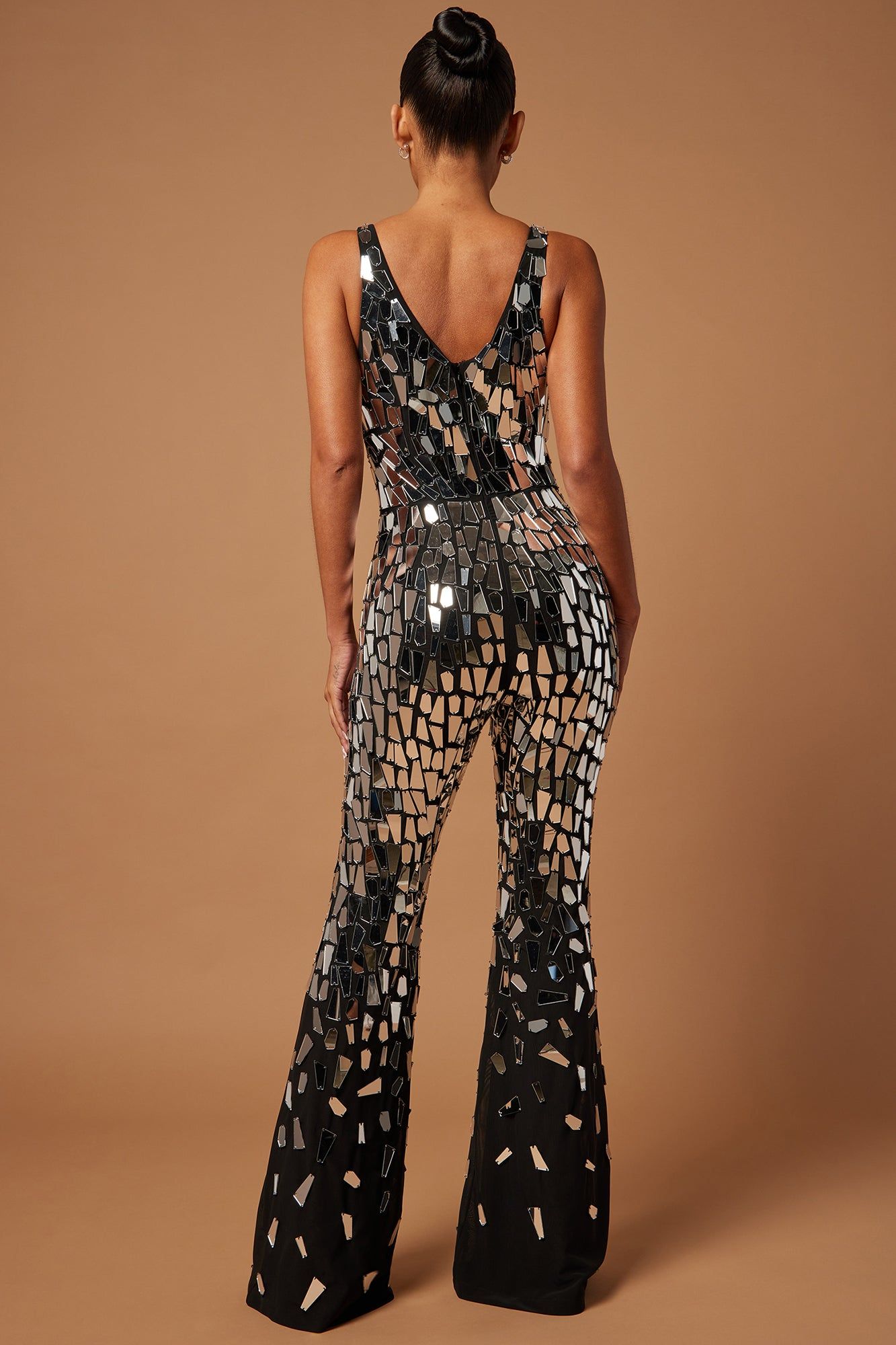 Halle Embellished Mirror Flare Jumpsuit - Black/Silver sold by Fashion Nova product image thumbnail 4