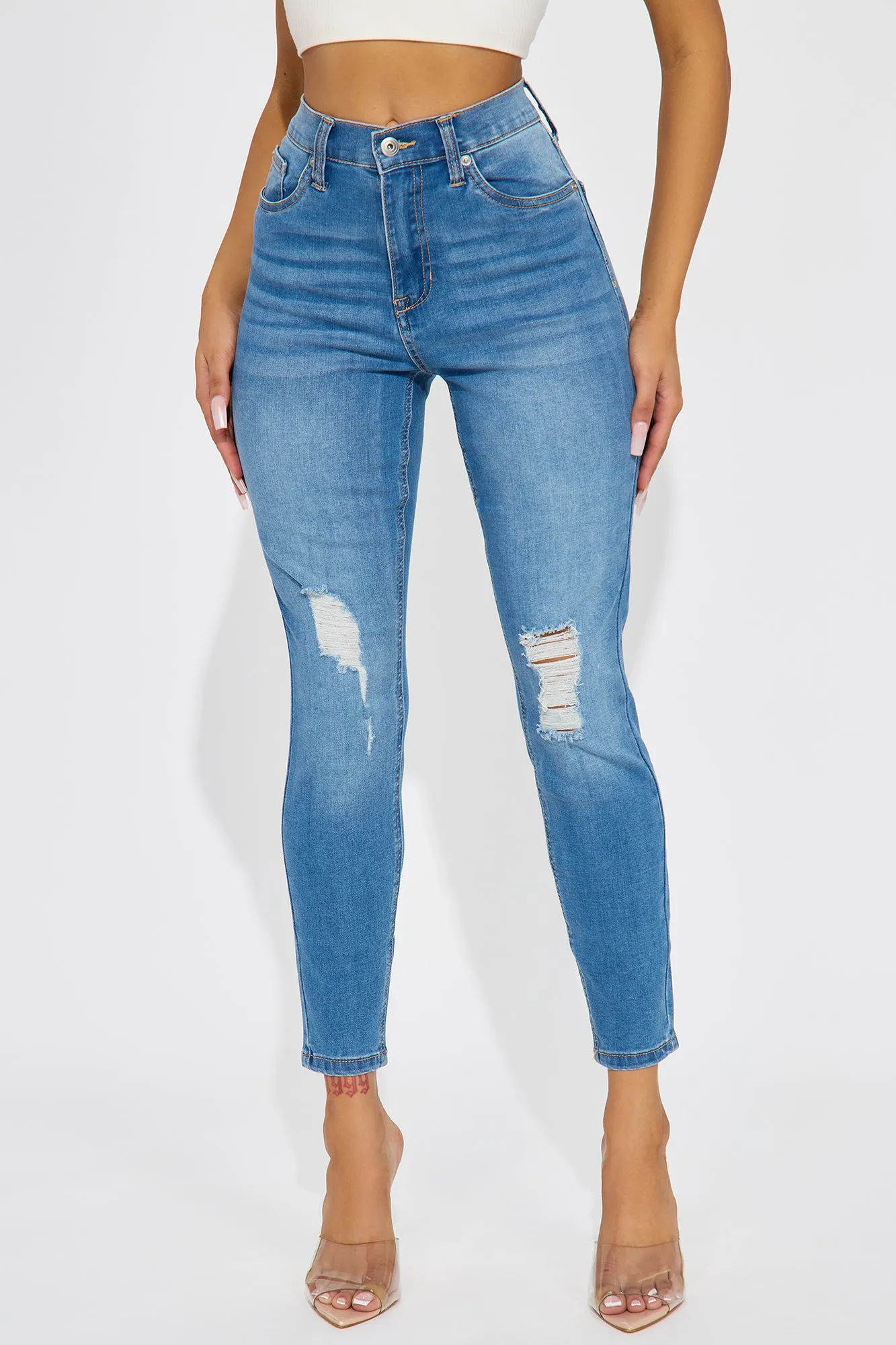 Well Aware Stretch Ripped Skinny Jeans - Medium Wash sold by Fashion Nova product image thumbnail 2