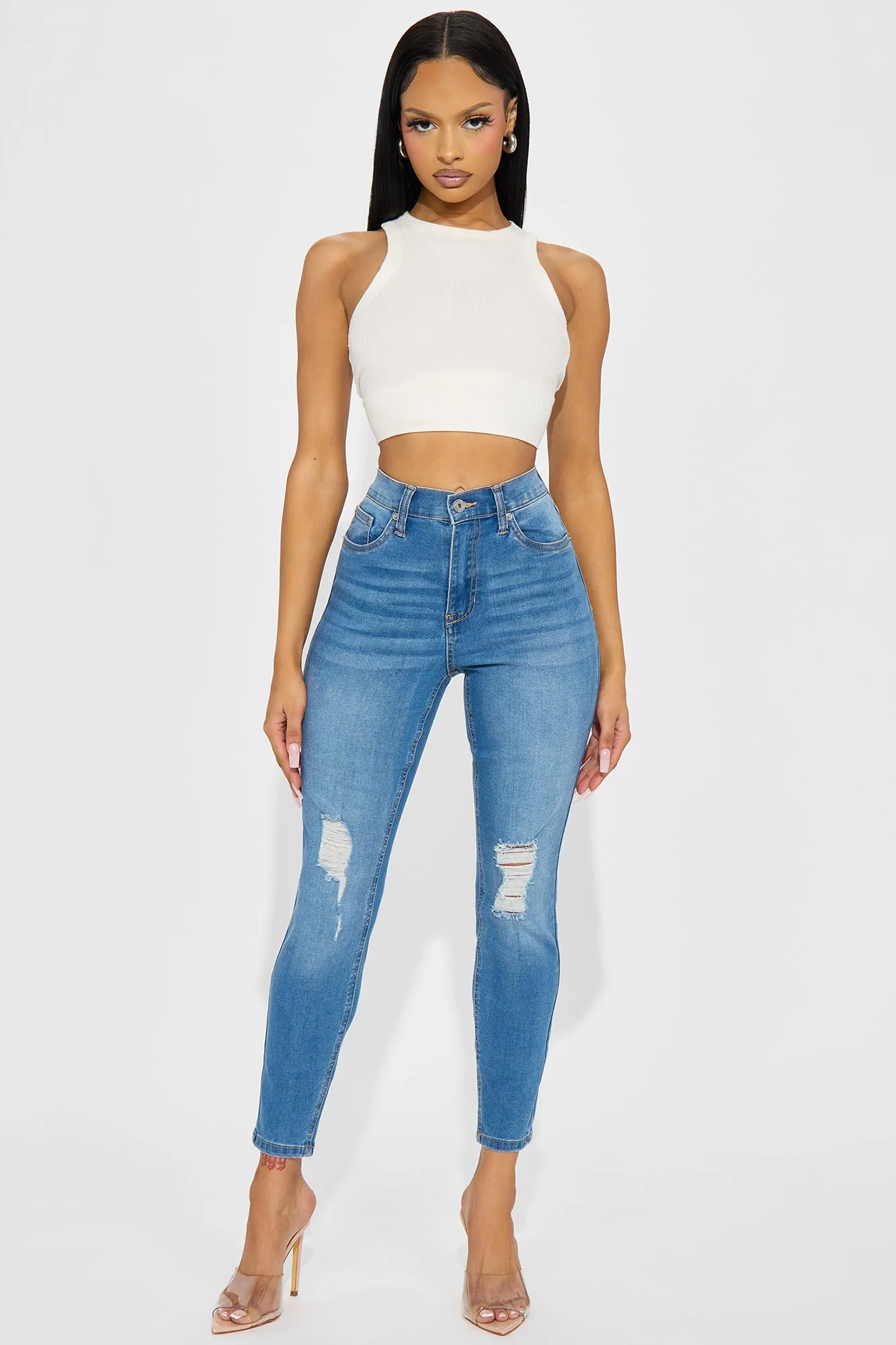 Well Aware Stretch Ripped Skinny Jeans - Medium Wash sold by Fashion Nova