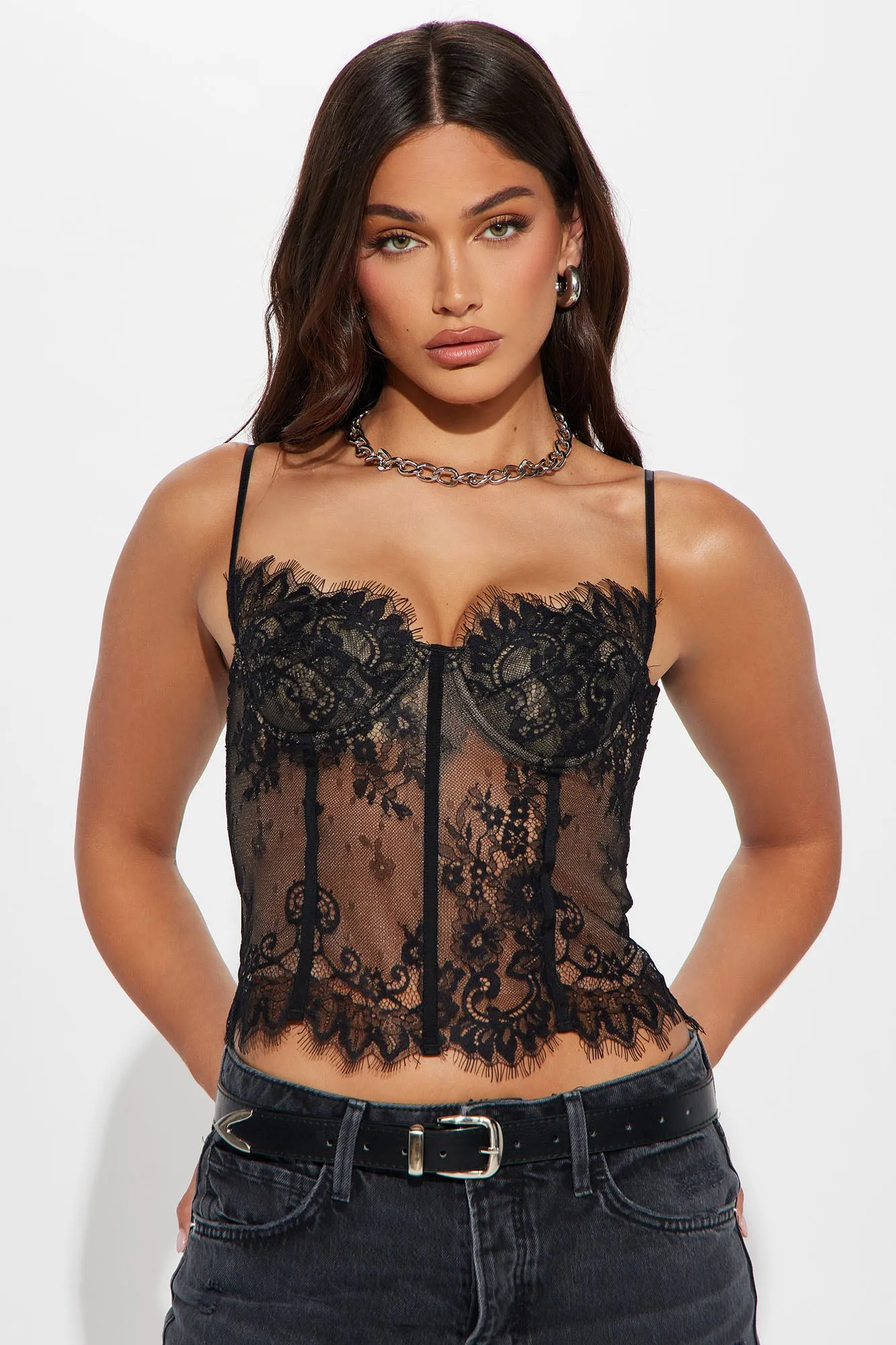 Feeling For Lace Corset Top - Black sold by Fashion Nova