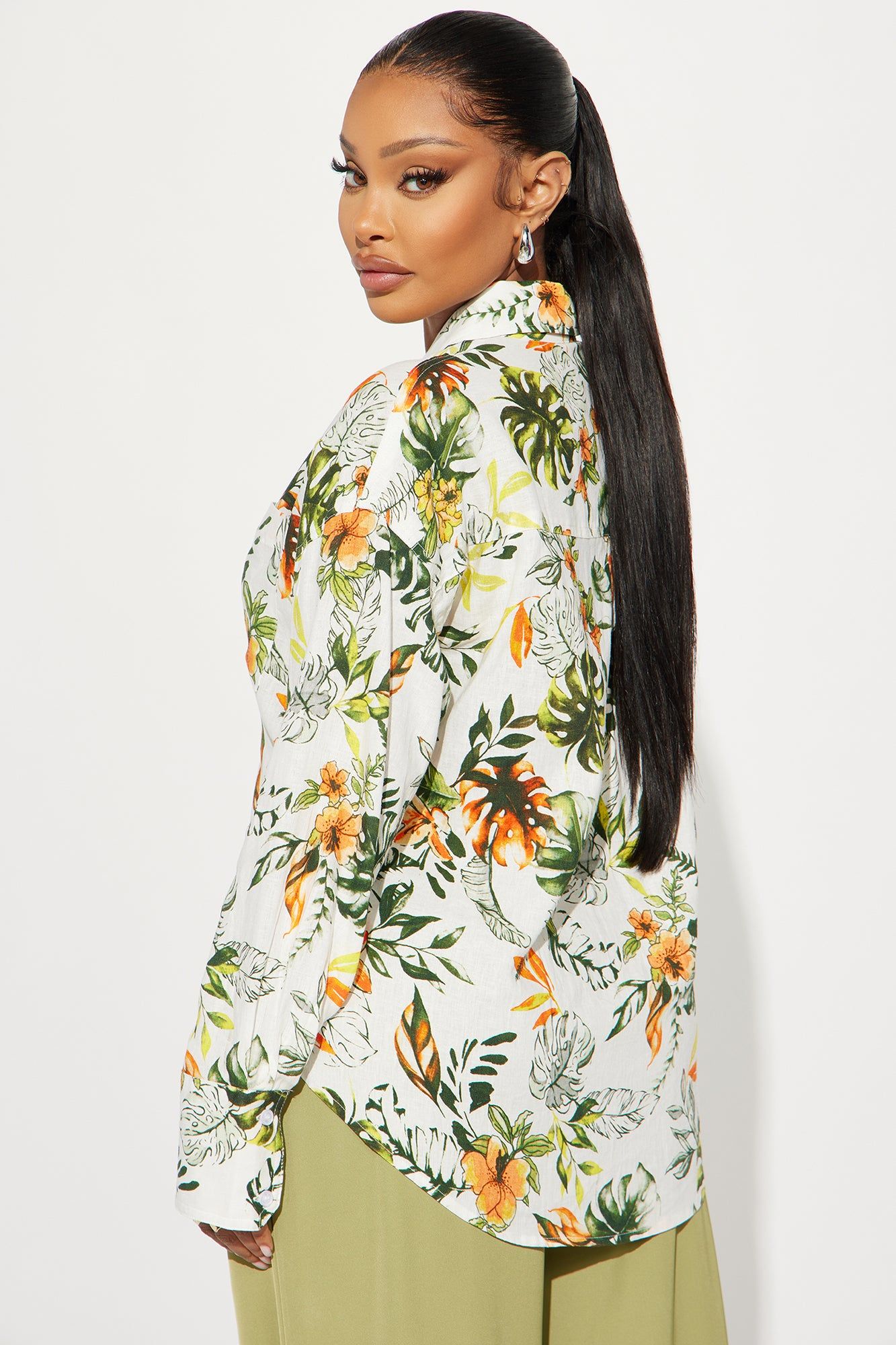 Tropical Vibe Linen Shirt - White/combo sold by Fashion Nova product image thumbnail 3