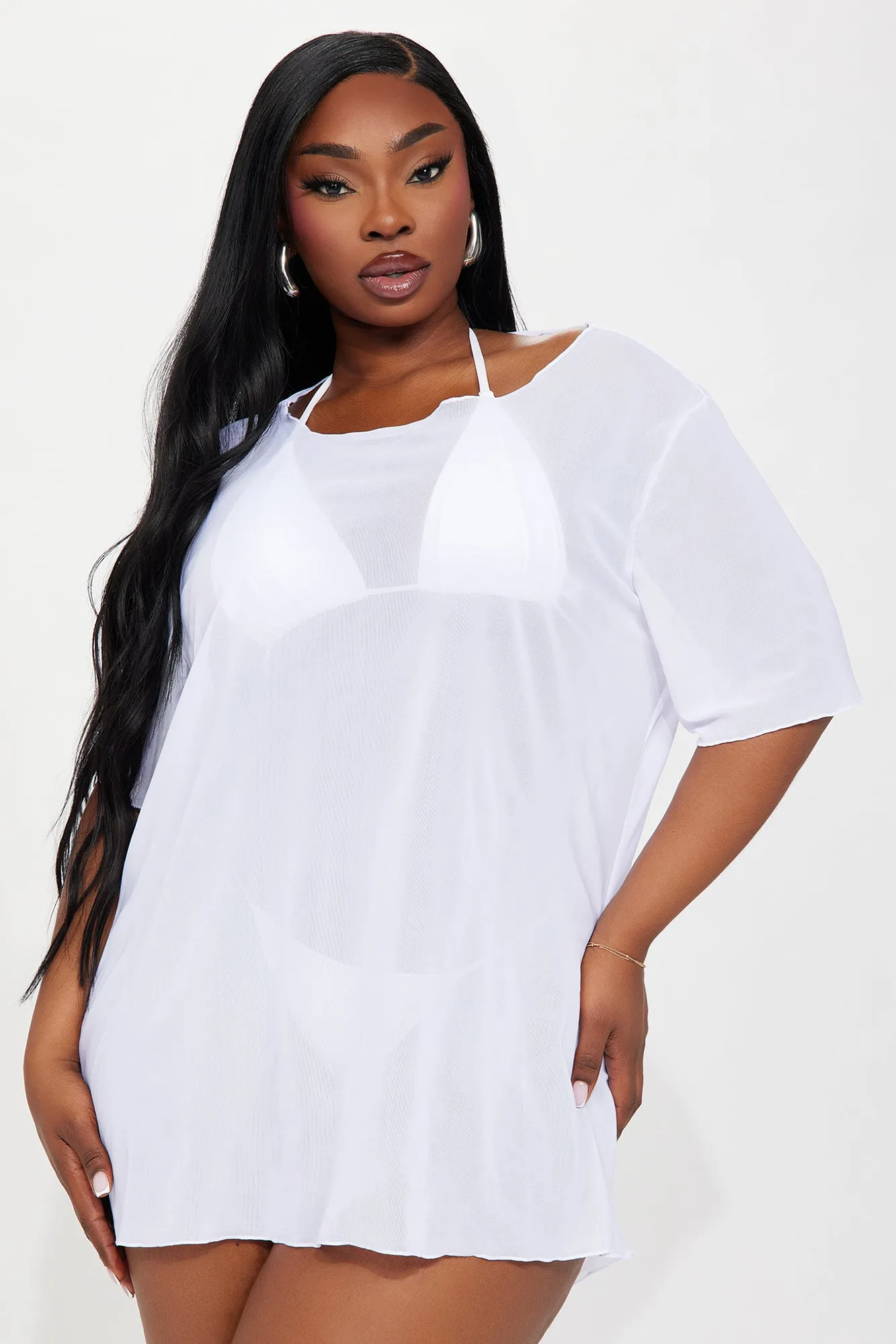 Shaina Ripped Cutout Mesh Cover Up - White sold by Fashion Nova product image thumbnail 4