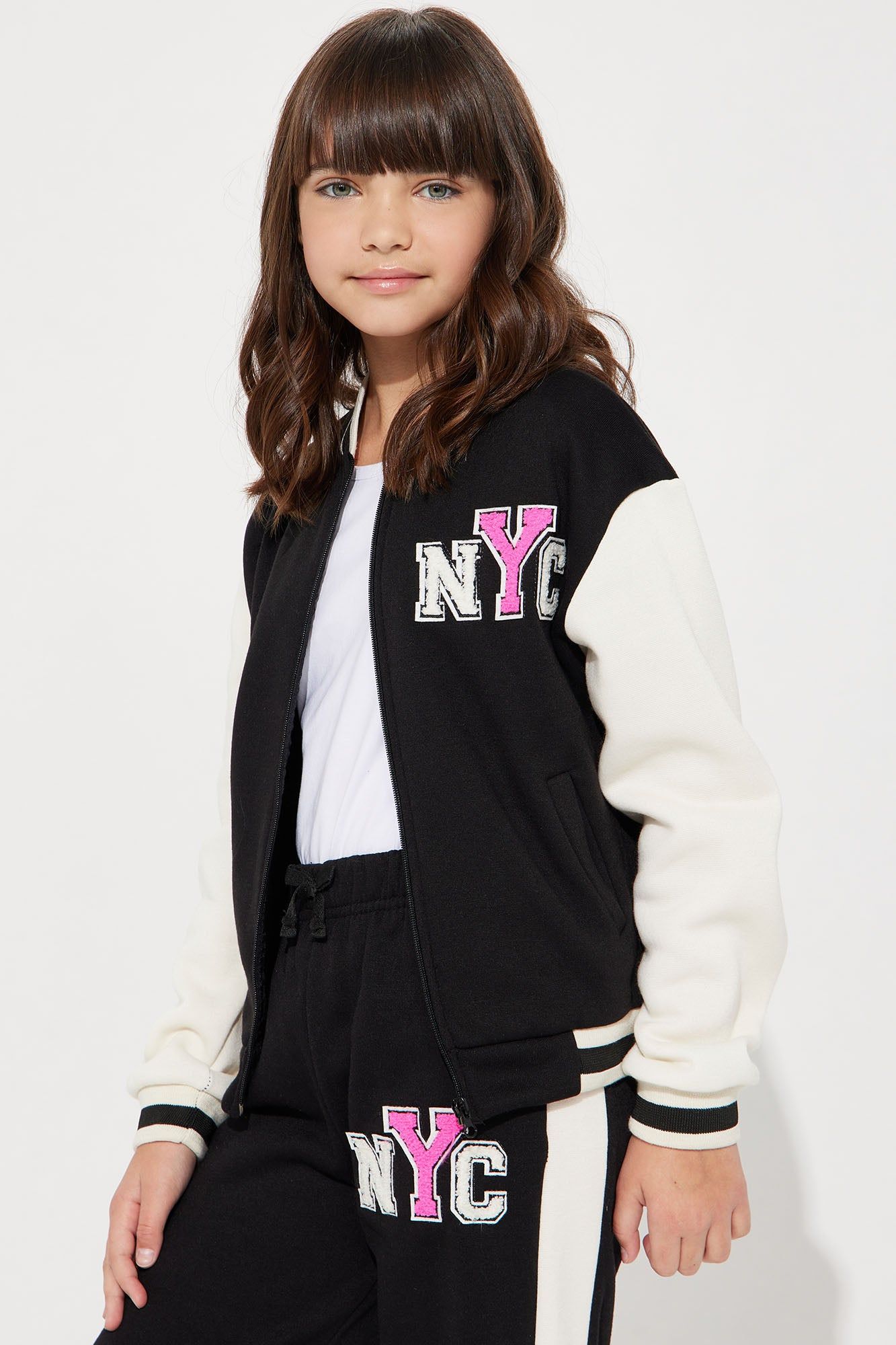 Mini All Around Varsity Fleece Jacket - Black/combo sold by Fashion Nova product image thumbnail 3