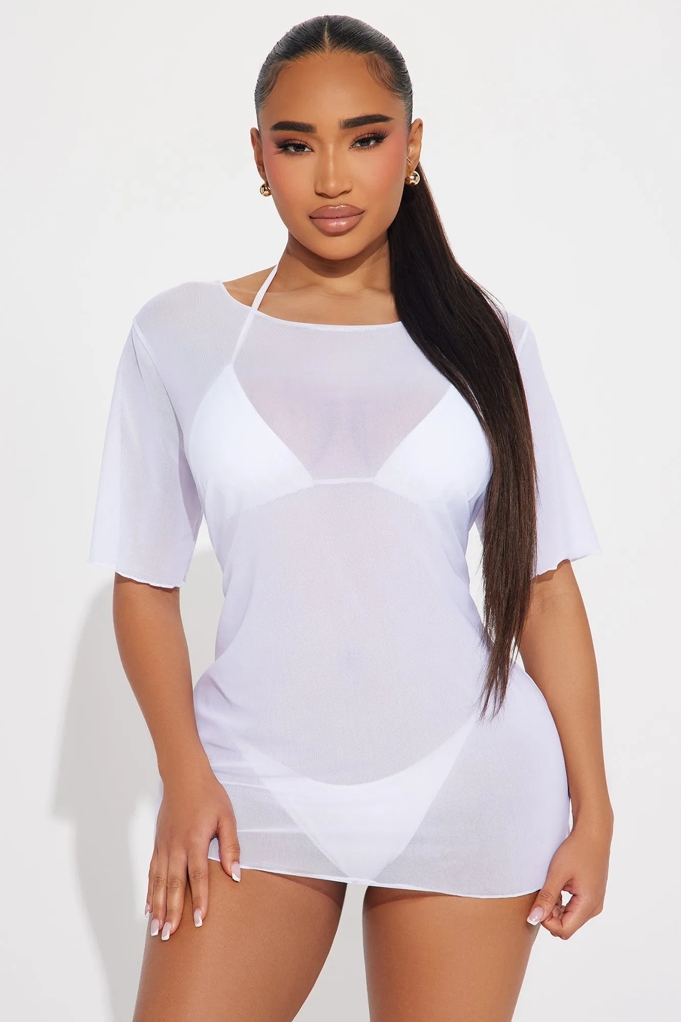 Shaina Ripped Cutout Mesh Cover Up - White sold by Fashion Nova product image thumbnail 2