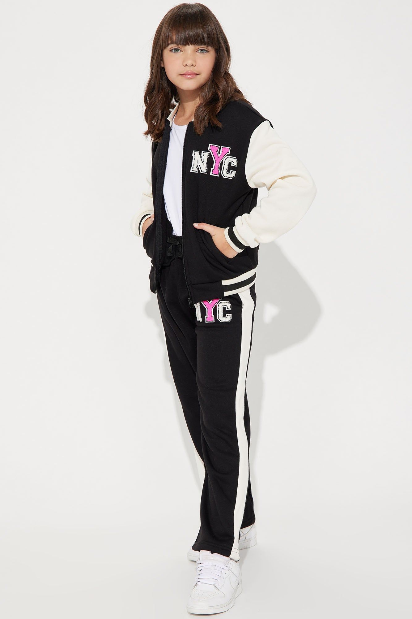 Mini All Around Varsity Fleece Jacket - Black/combo sold by Fashion Nova product image thumbnail 2