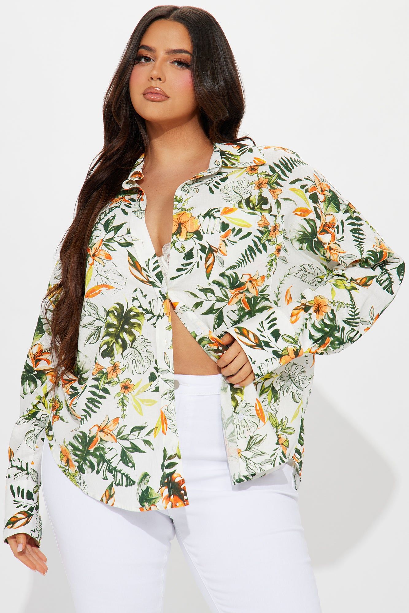 Tropical Vibe Linen Shirt - White/combo sold by Fashion Nova product image thumbnail 4