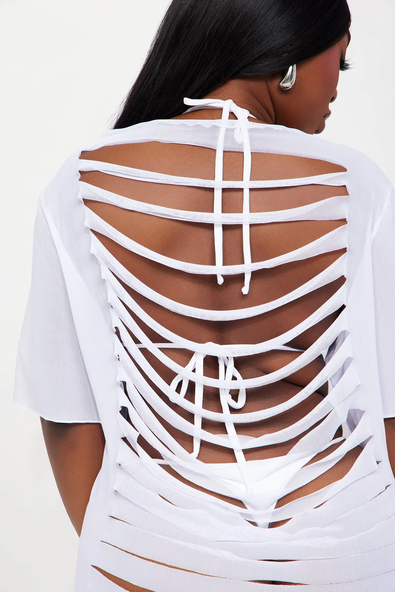 Shaina Ripped Cutout Mesh Cover Up - White sold by Fashion Nova product image thumbnail 5