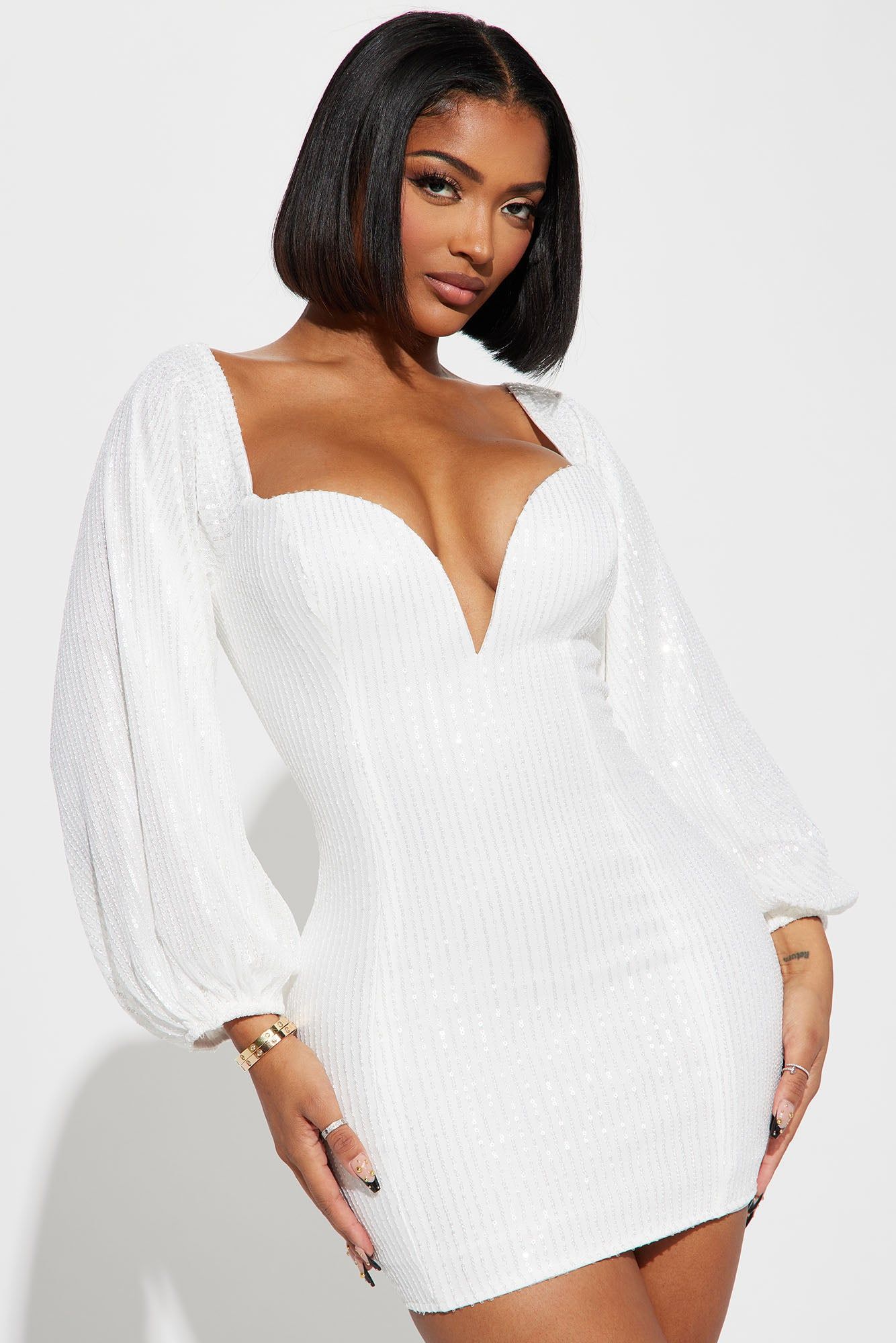 Monroe Sequin Mini Dress - Ivory sold by Fashion Nova