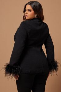Evianna Feathered Blazer - Black sold by Fashion Nova