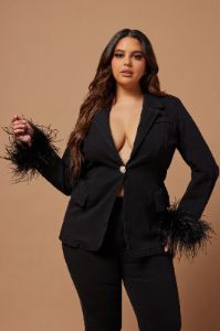 Evianna Feathered Blazer - Black sold by Fashion Nova