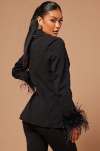 Evianna Feathered Blazer - Black sold by Fashion Nova