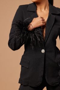 Evianna Feathered Blazer - Black sold by Fashion Nova