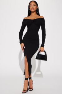 Avery Ribbed Midi Dress - Black sold by Fashion Nova
