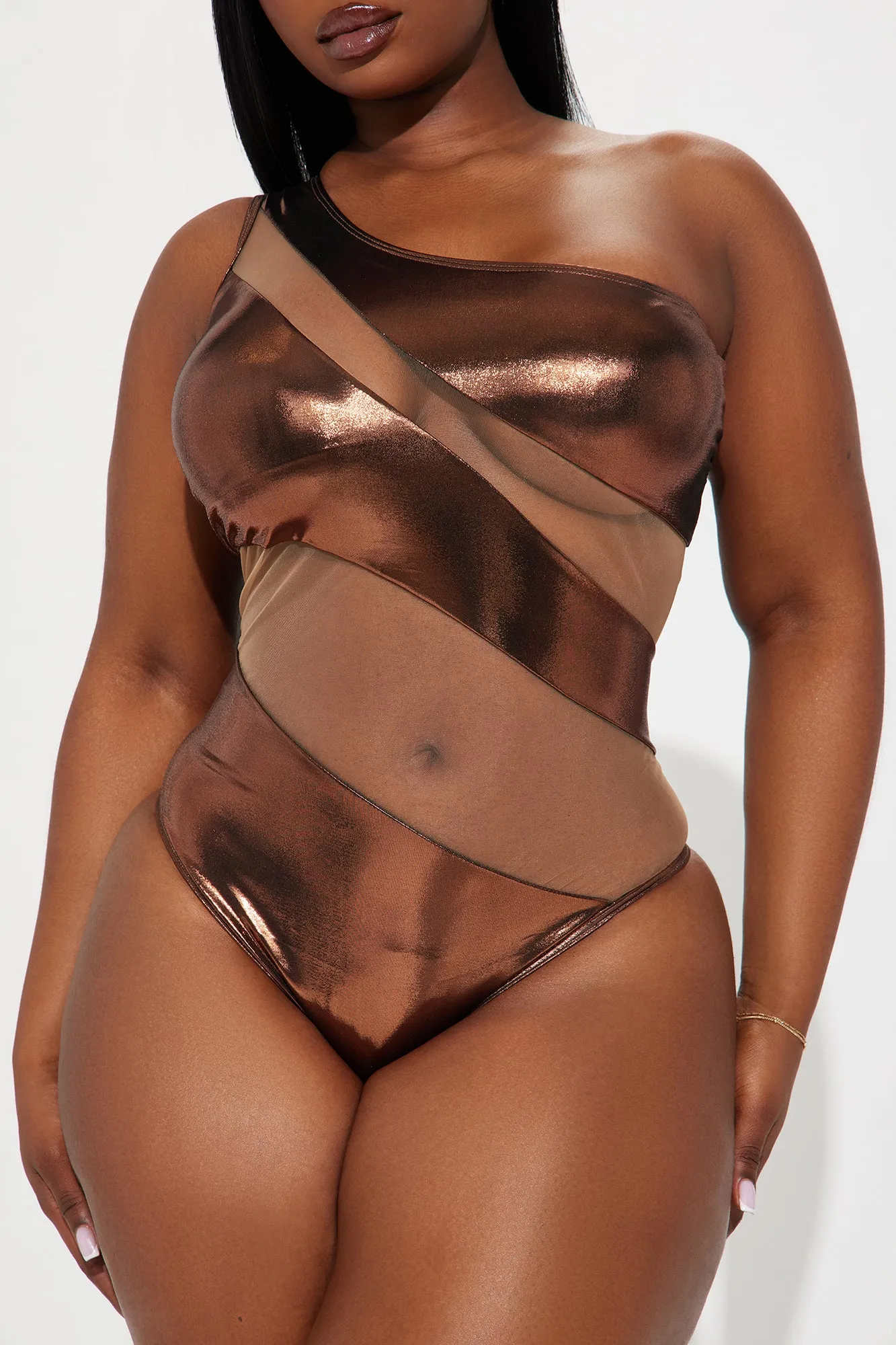 Island Hideout Cutout Mesh One Piece Swimsuit - Bronze sold by Fashion Nova product image thumbnail 5