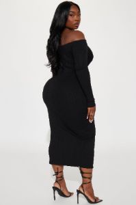 Avery Ribbed Midi Dress - Black sold by Fashion Nova