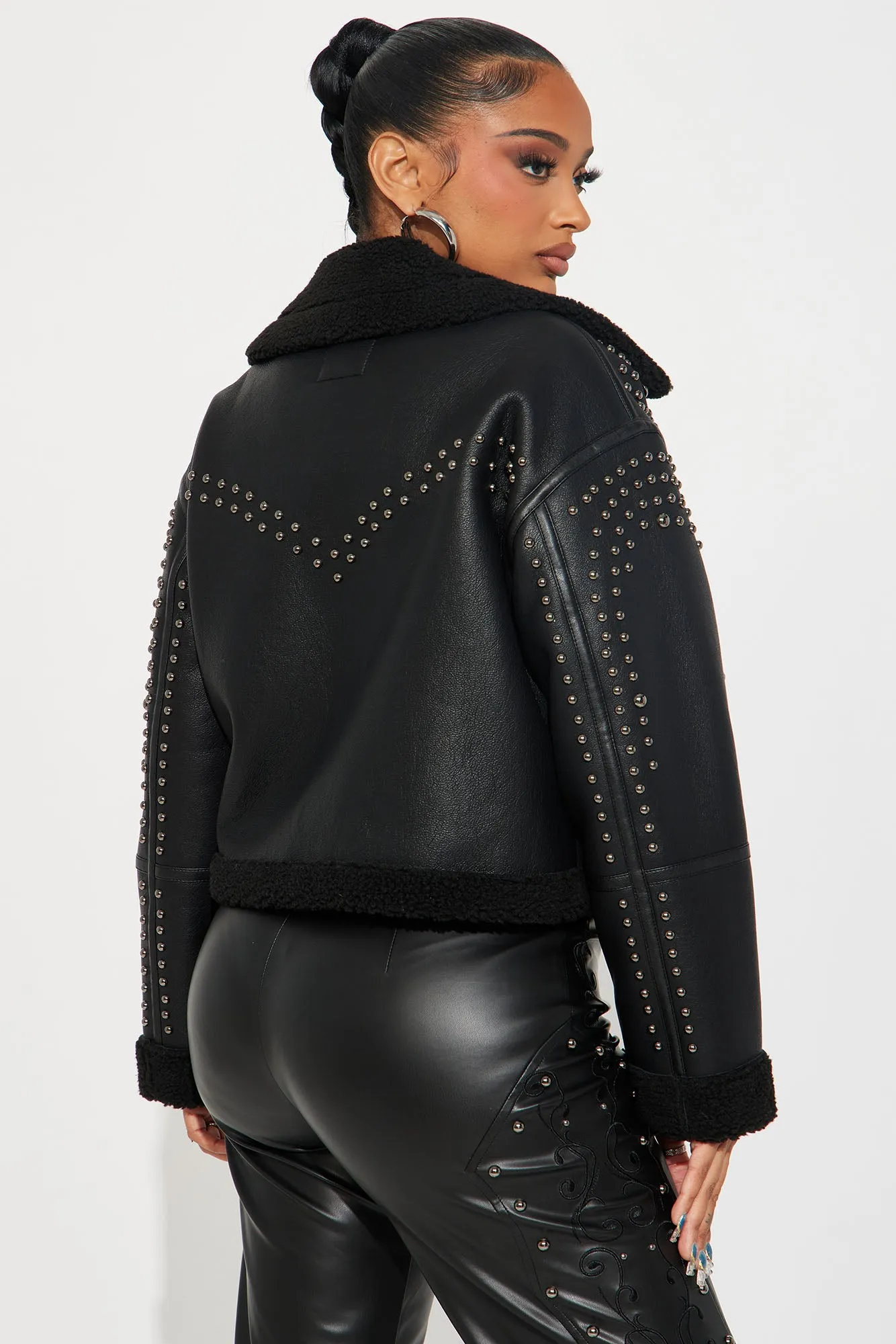 Star Studded Faux Leather Jacket - Black sold by Fashion Nova product image thumbnail 4