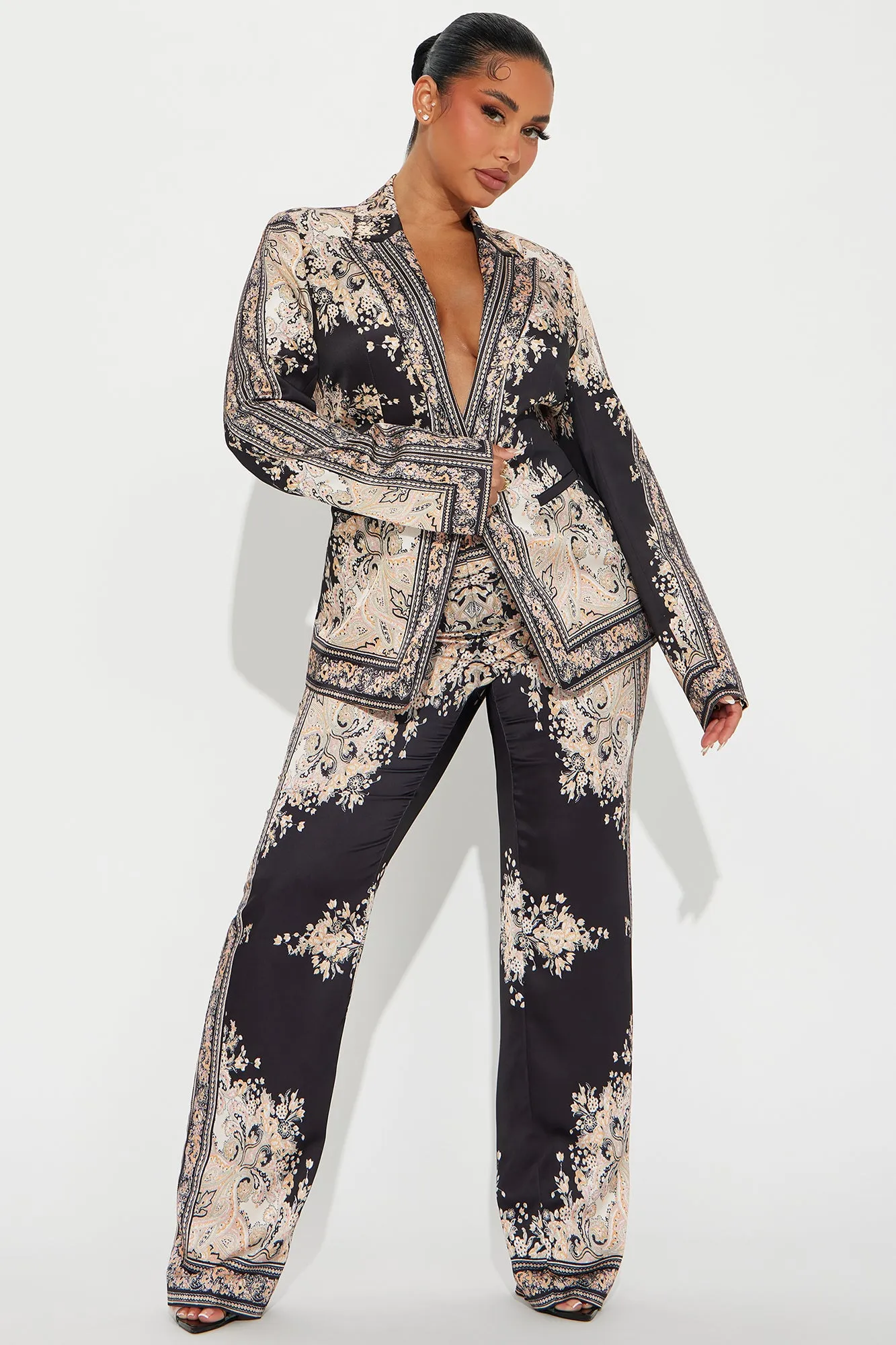 The Queen Satin Suit Set - Black/combo sold by Fashion Nova