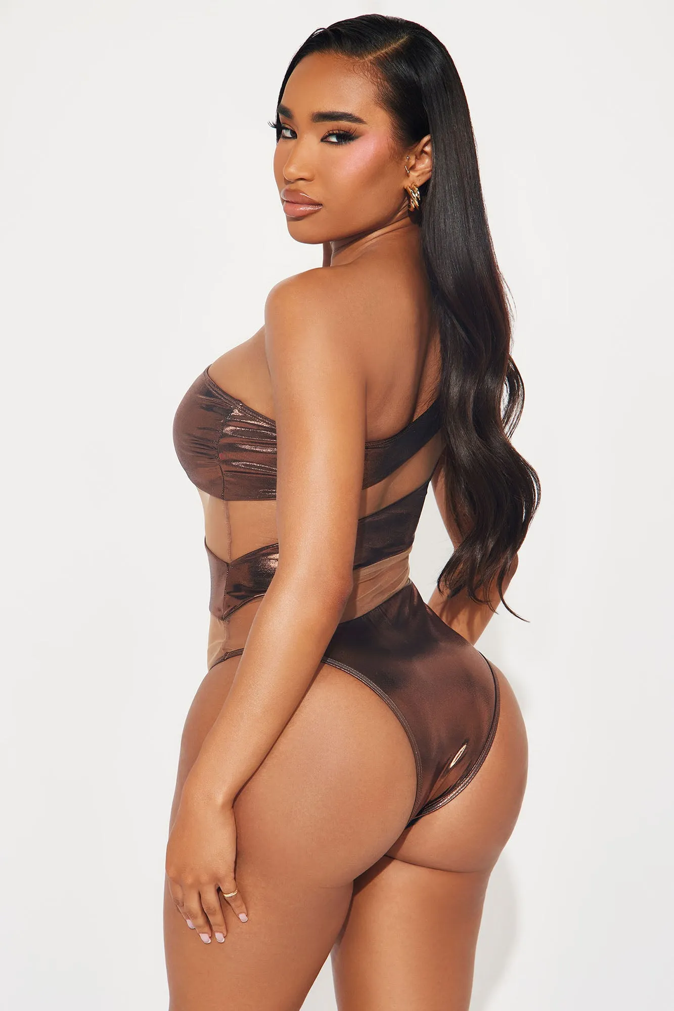 Island Hideout Cutout Mesh One Piece Swimsuit - Bronze sold by Fashion Nova product image thumbnail 3