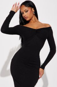 Avery Ribbed Midi Dress - Black sold by Fashion Nova