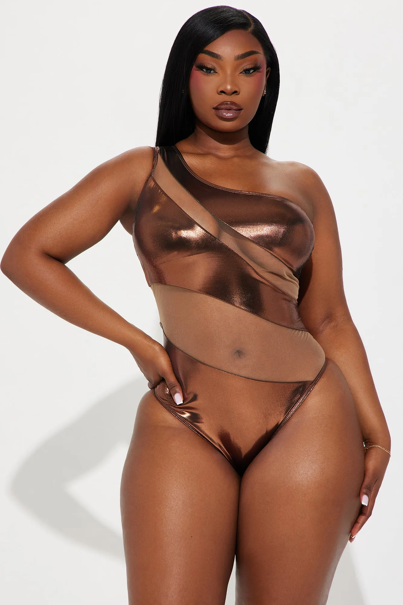 Island Hideout Cutout Mesh One Piece Swimsuit - Bronze sold by Fashion Nova product image thumbnail 4