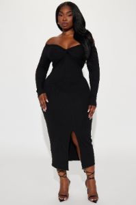 Avery Ribbed Midi Dress - Black sold by Fashion Nova