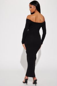 Avery Ribbed Midi Dress - Black sold by Fashion Nova