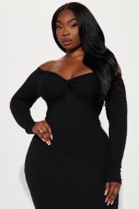 Avery Ribbed Midi Dress - Black sold by Fashion Nova